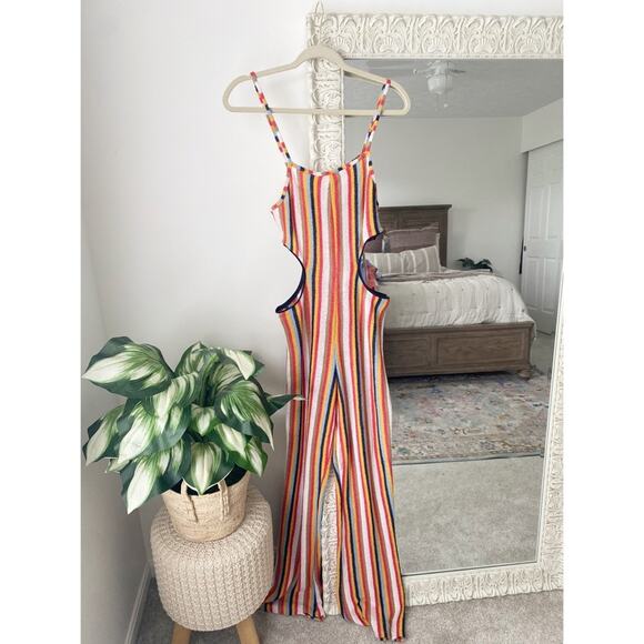 Zara Multicolor Striped Knit Side Cutout Jumpsuit - Medium - Picture 2 of 10